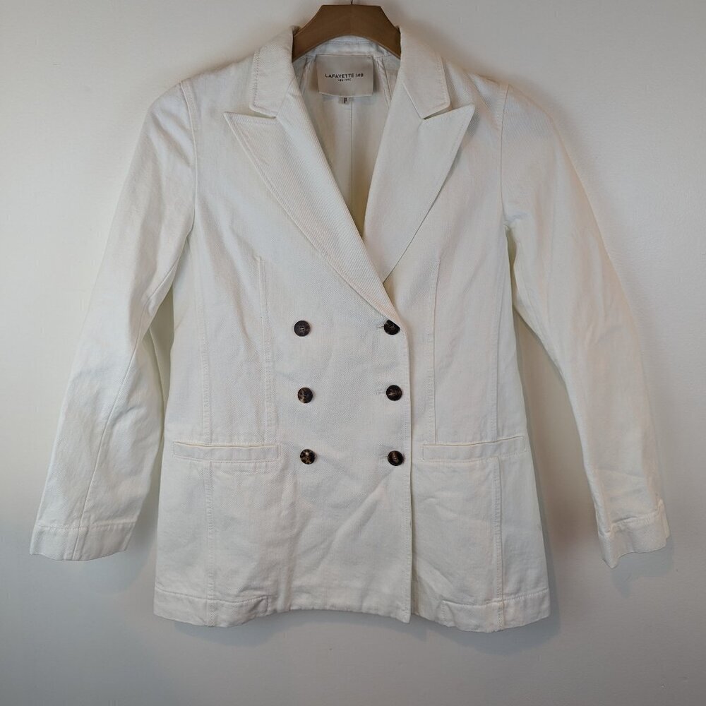 Lafayette 148 White Double Breasted Cotton Jacket, Sz S